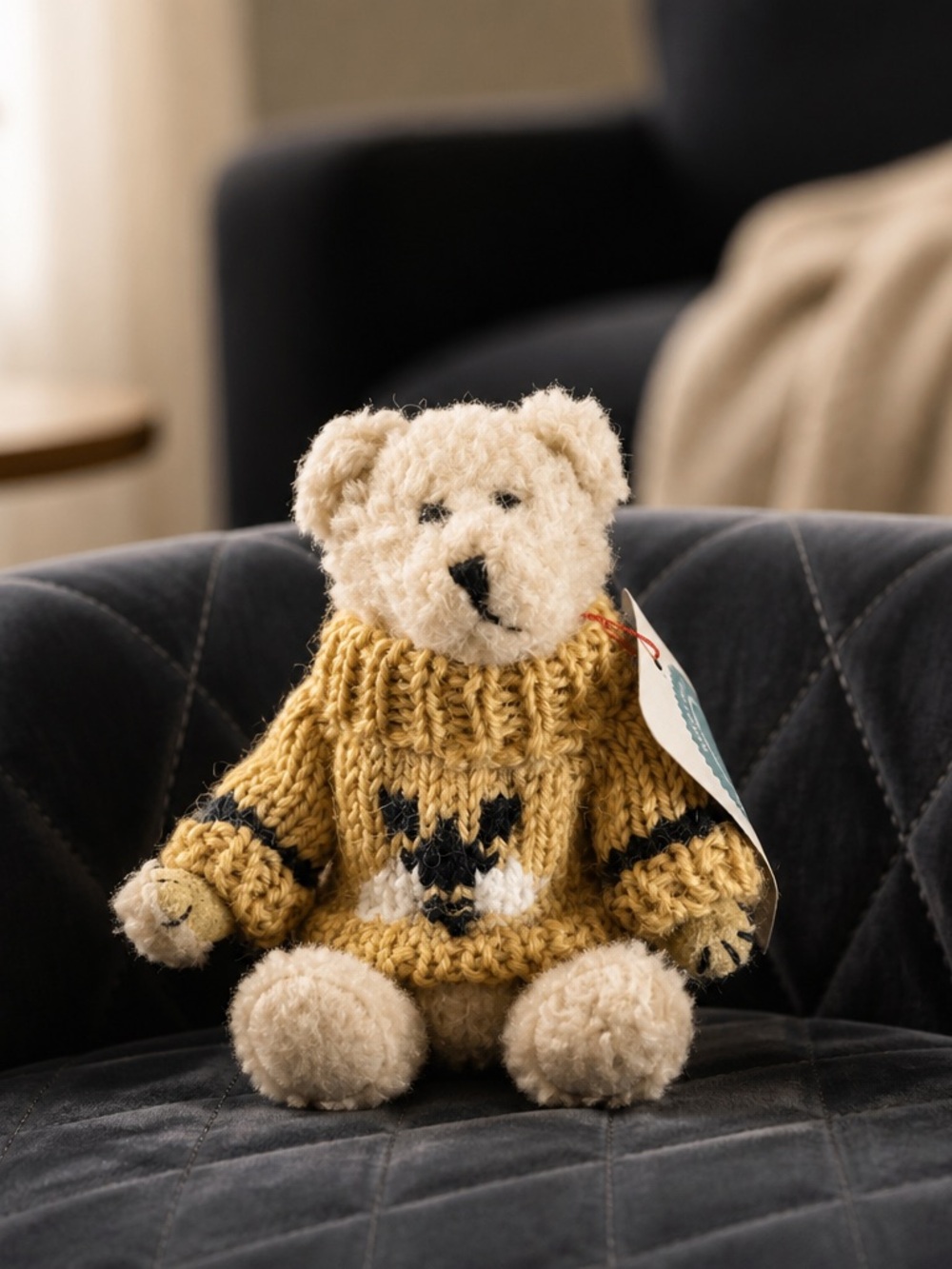 Boyds Bears Cream Teddy in Mustard Knit Sweater